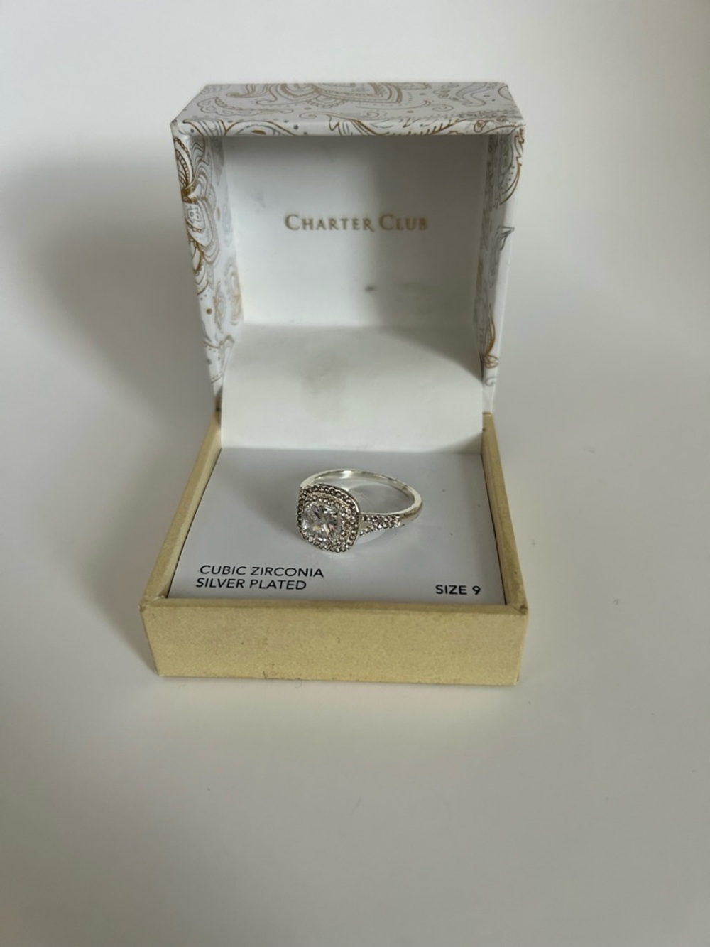 Charter Club Silver-Tone Halo Cubic Zirconia Ring